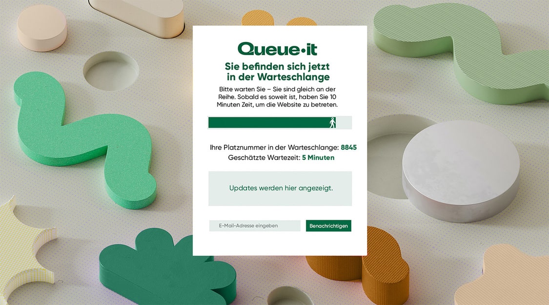 Queue-it-Warteraum mit hervorgehobenen Funktionen