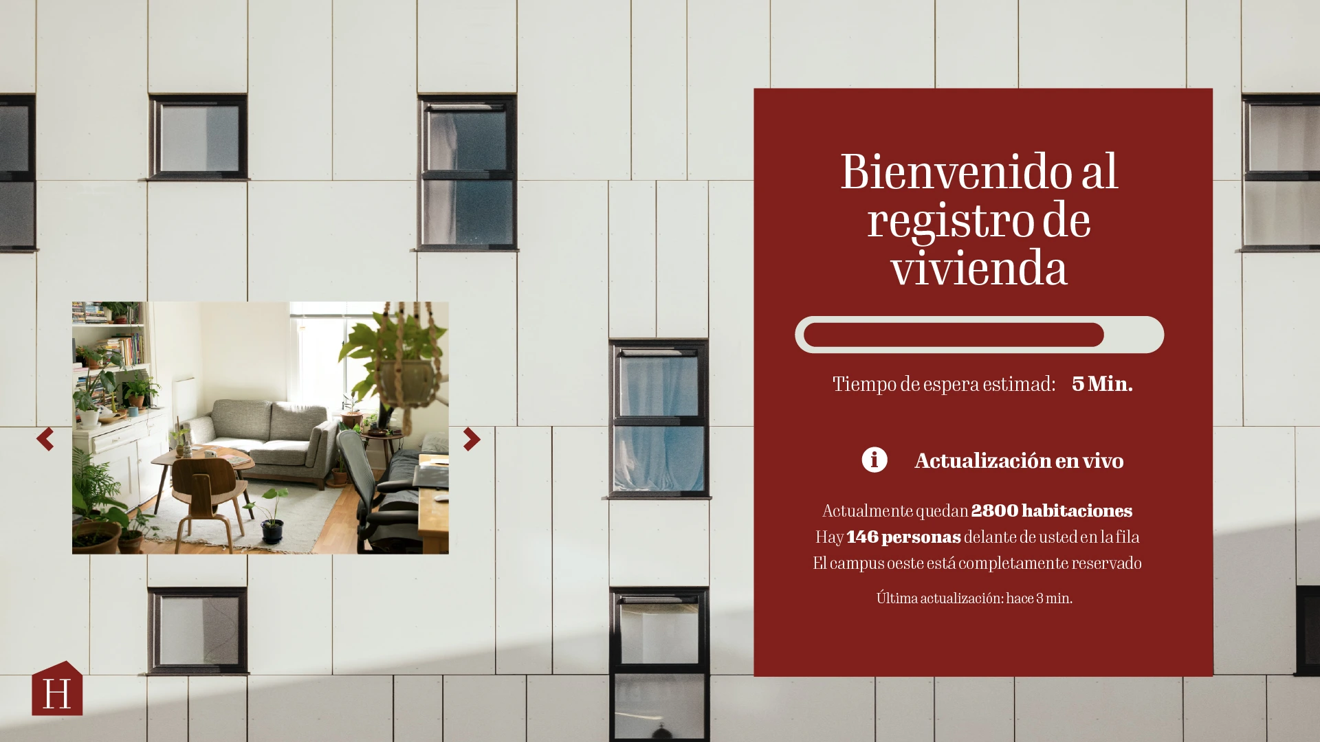 Página de espera para el registro de alojamiento universitario